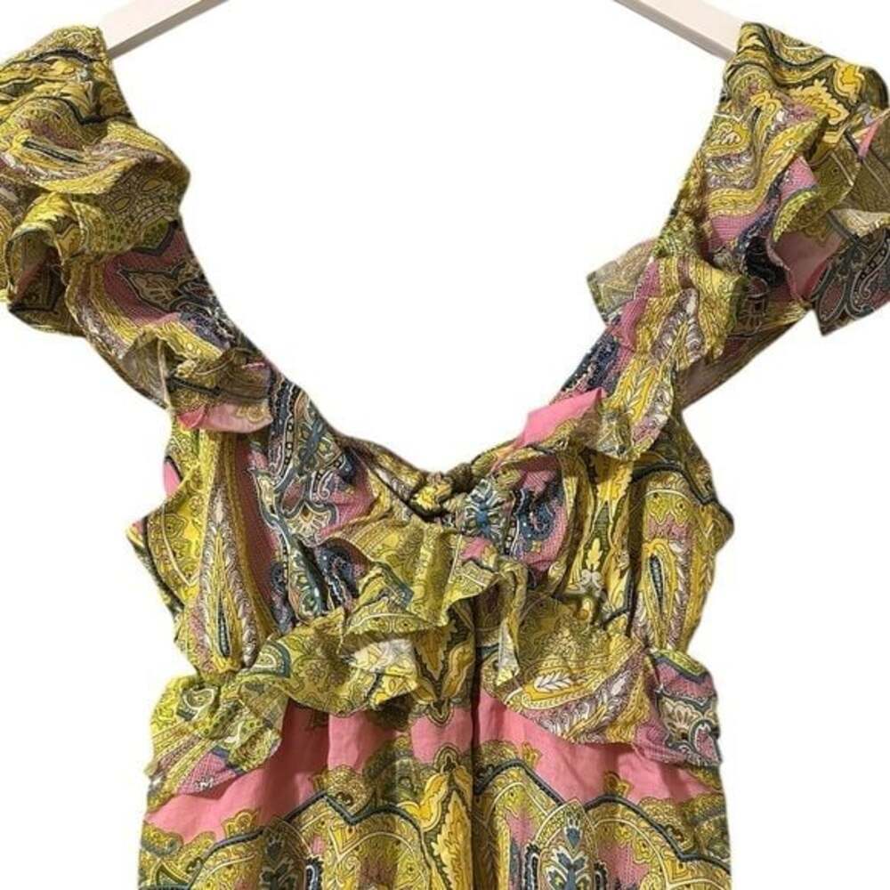 A Loves A V Neck Flutter Sleeve Open Back Paisely Green Size Medium - Picture 4 of 5